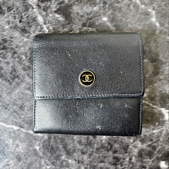 CHANEL Handbags - Chanel Black Double Sided Snap Leather Compact Trifold Wallet